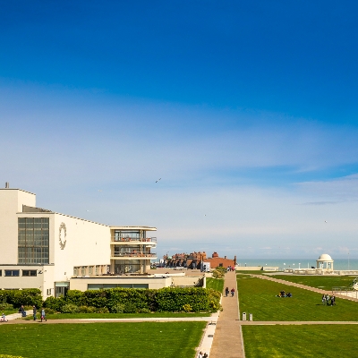 De La Warr Pavilion is a Grade I listed 1930s Modernist building by the sea in Bexhill