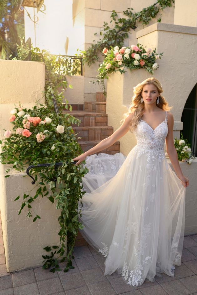 7083 by Stella York floral laces over lightweight English Tulle