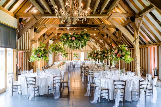 Southend Barns, Chichester, inside the barn set up for a wedding