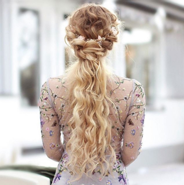 Blonde hair bridal styled with flower crown extensions by foxy locks