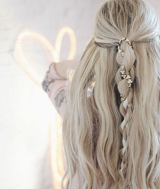 Half up half down bridal style with Foxy Locks hair extensions and hair vine