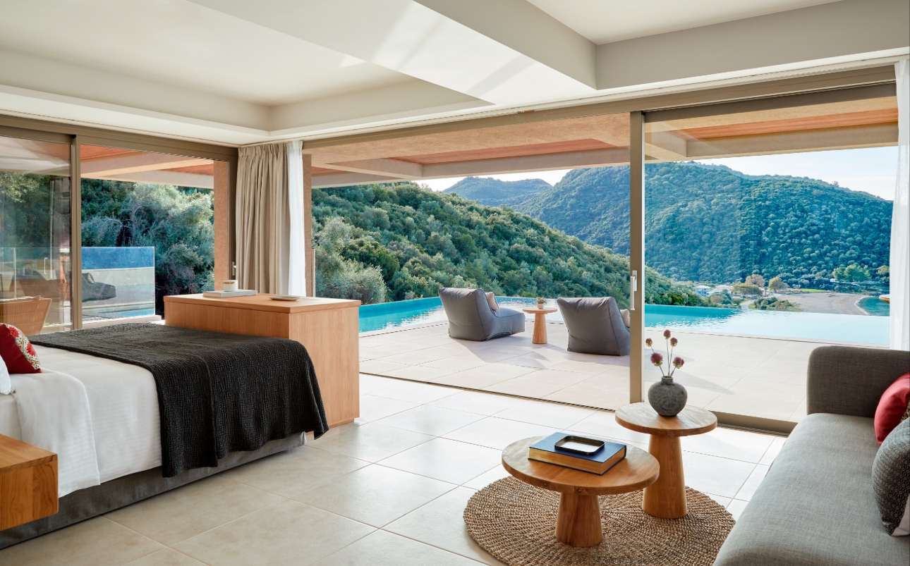 suite with deck and mountain and sea view