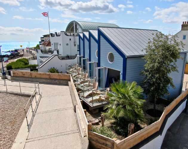 Exterior of beach hut accommodation