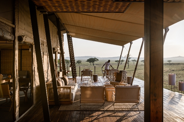 safari lodge on stilts with pool area