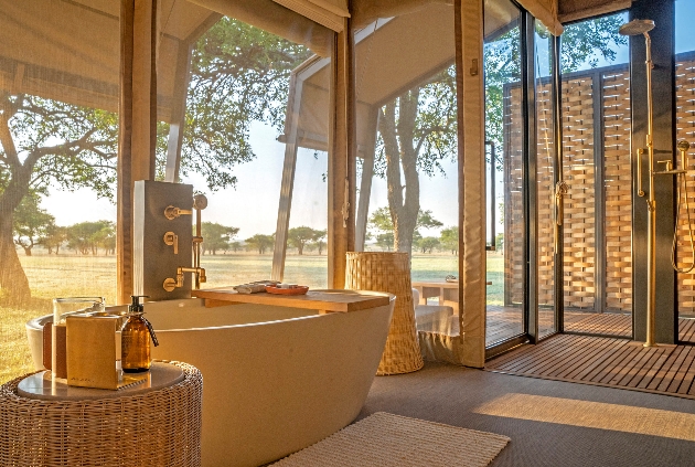 terrace with circle of chairs around firepit