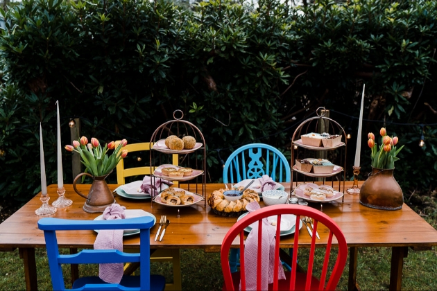 open air afternoon with colourful furniture