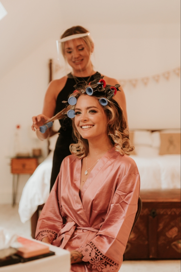 bridal prep with hairstylist