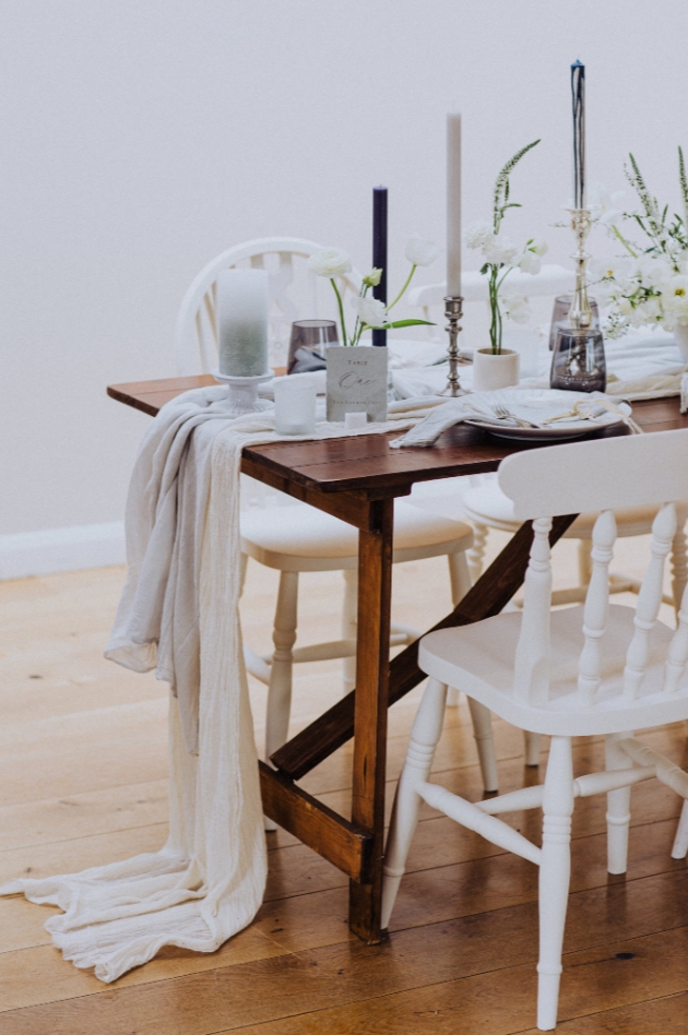 White themed wedding reception table