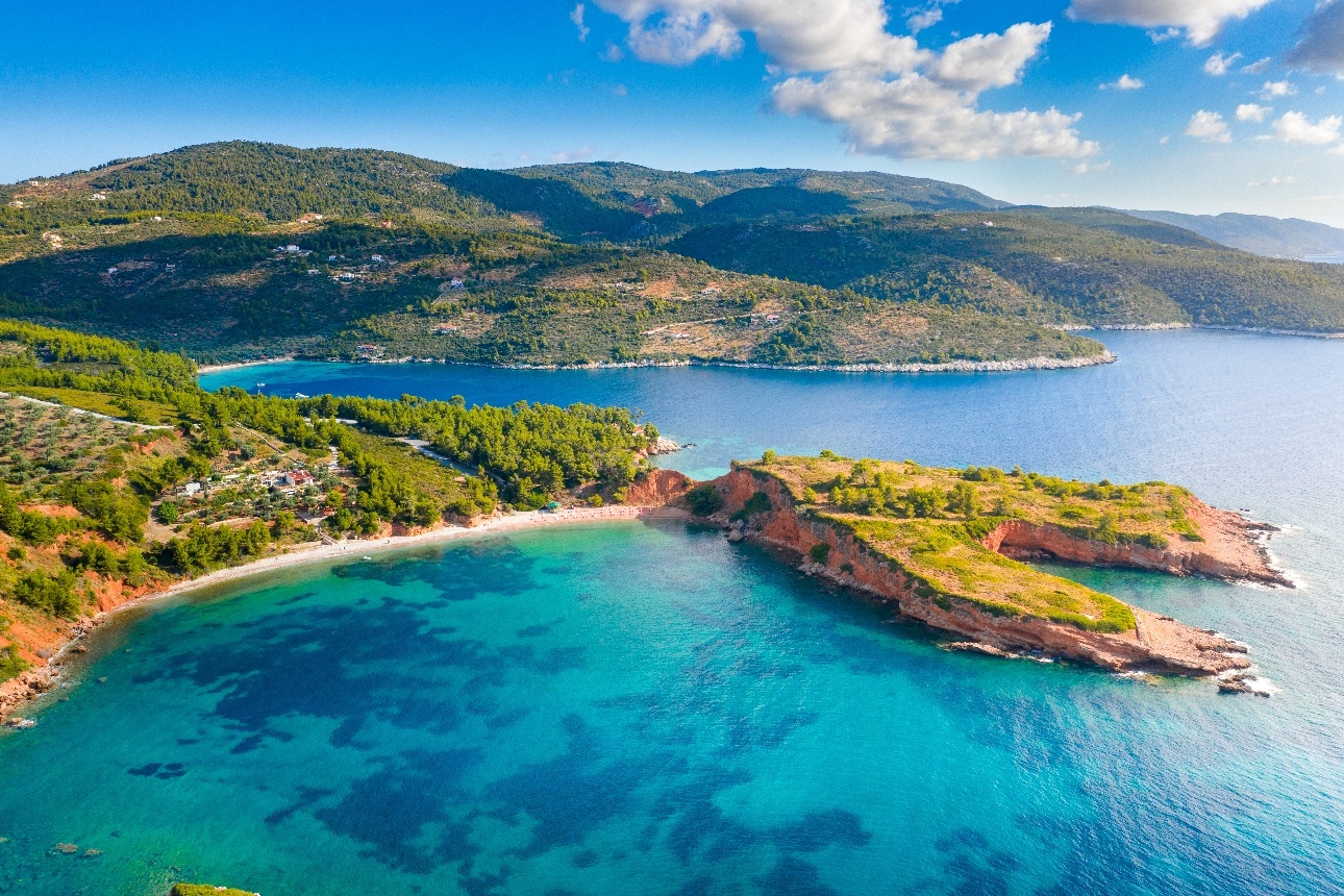 aerial view of Greek islands surround by the ocean