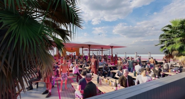 Digital artist's impression of new Shoosh Club Brighton, with palm tree in the foreground
