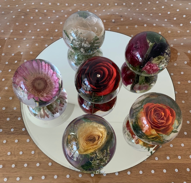Preserved wedding flower paperweights