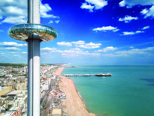 Exterior of Brighton i360 against blue sky