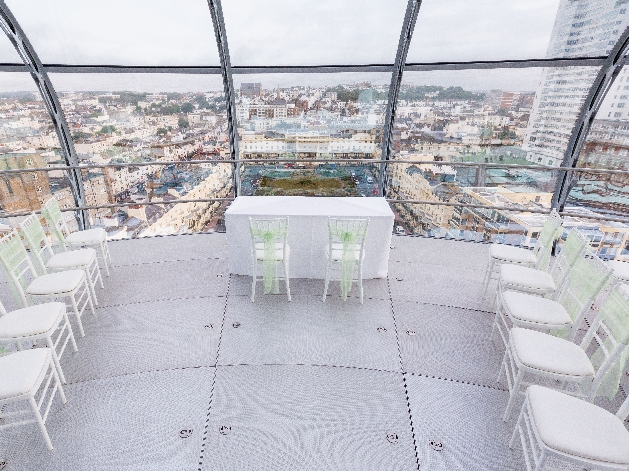 Wedding ceremony set up in pod of brighton i360