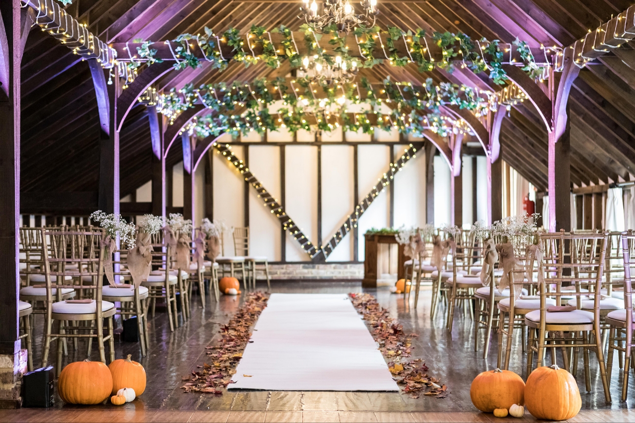 Pumpkins at end of the aisle
