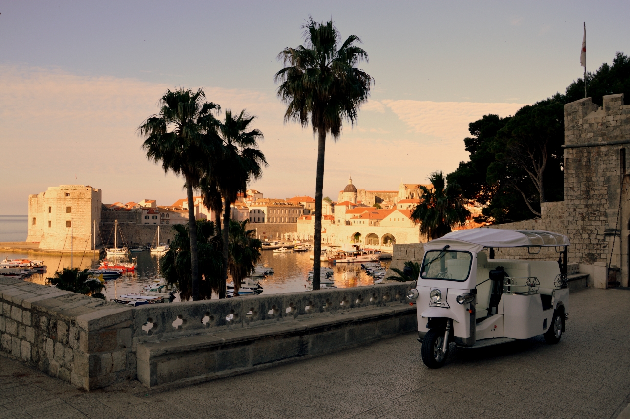 old tuk tuk on cobbled street in Croatia