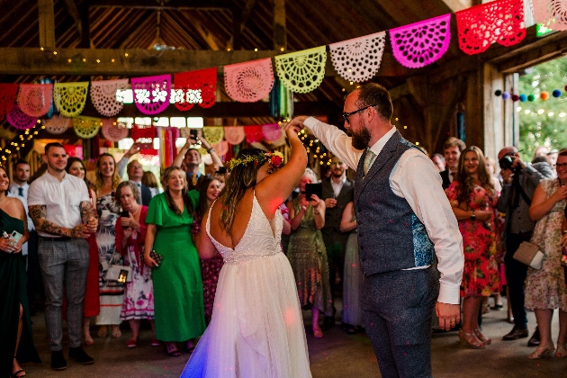 Bride and groom dancing