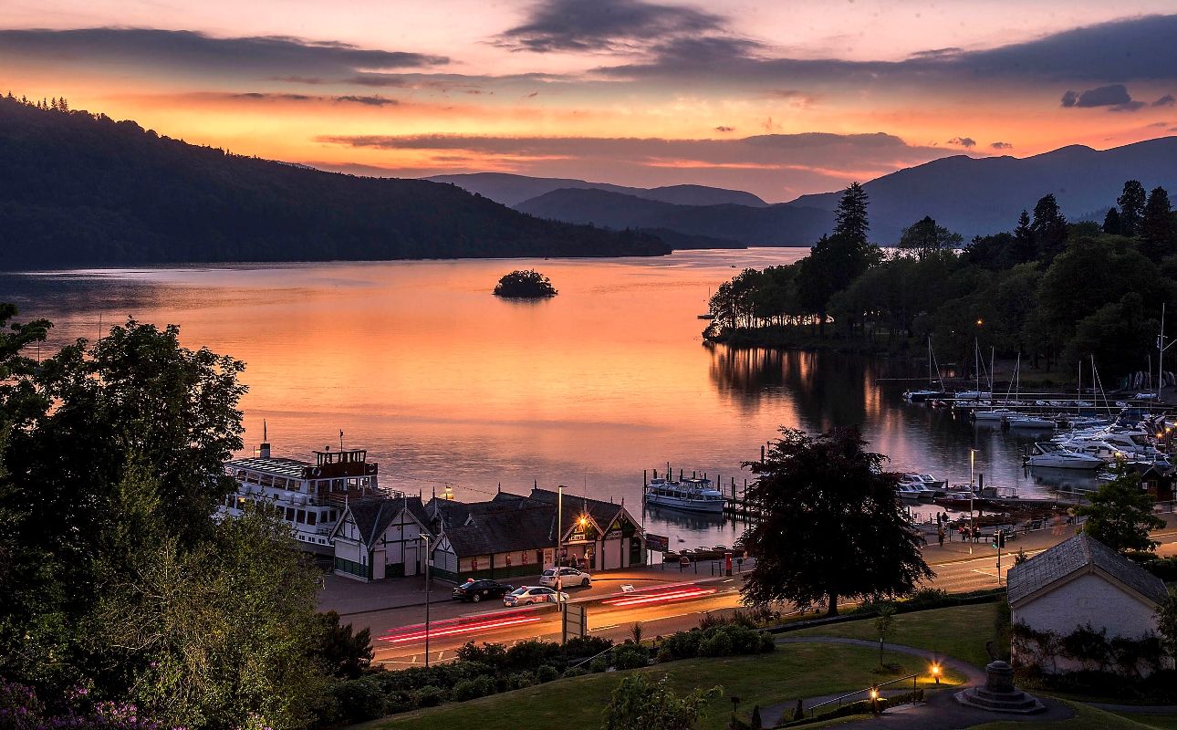 sunset shot of Lake Windermere from hotel room