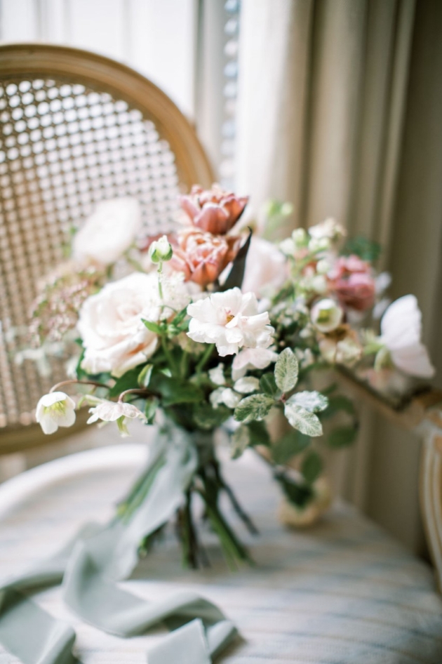 pink, white and green bridal bouquet