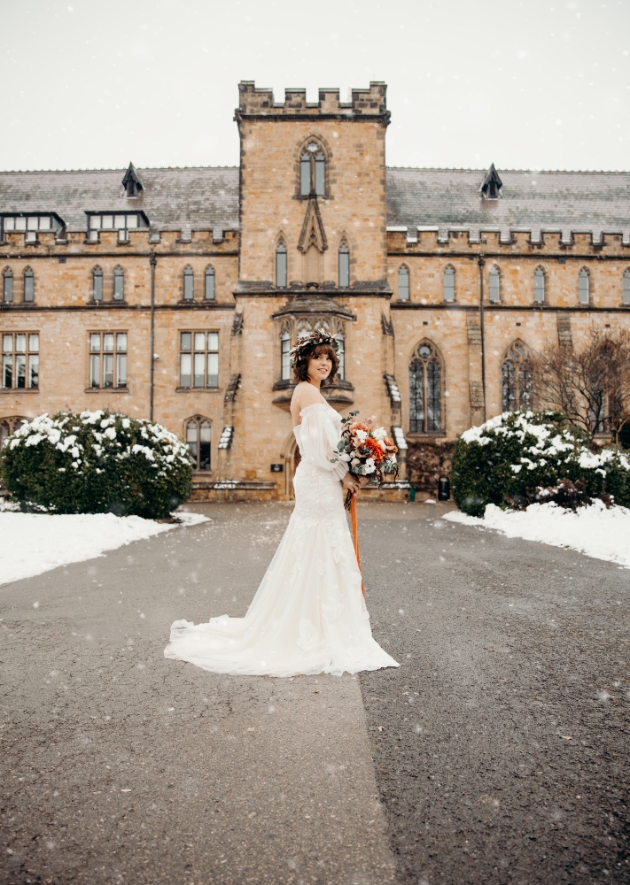 Bride in front of Tonbridge School
