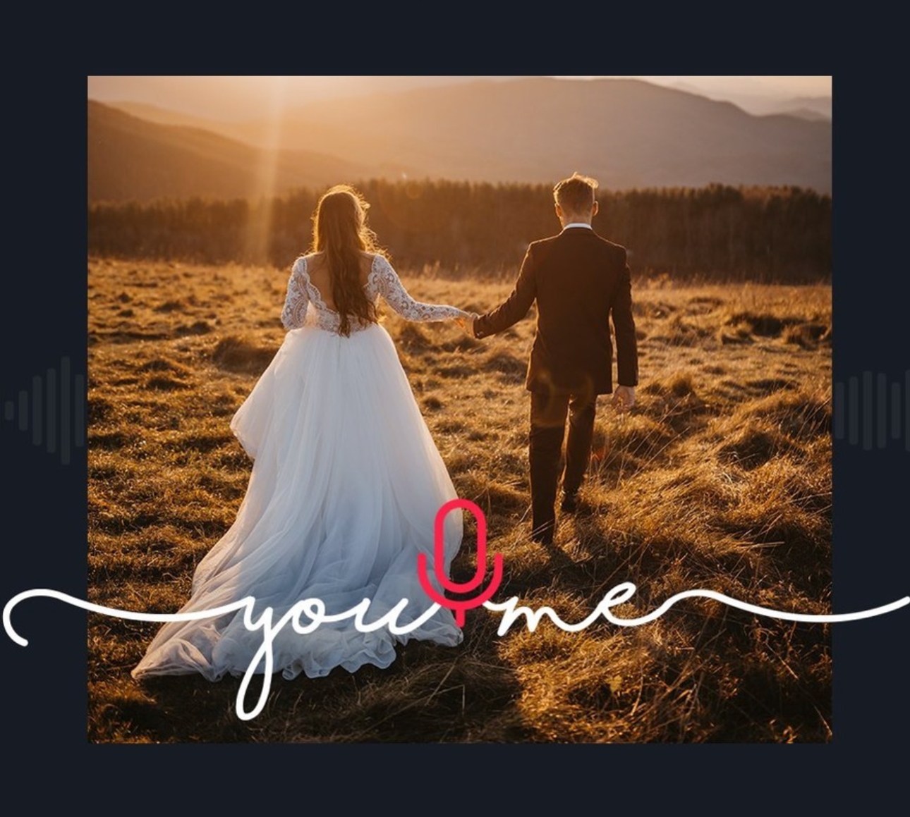 wedding couple holding hands at sunset