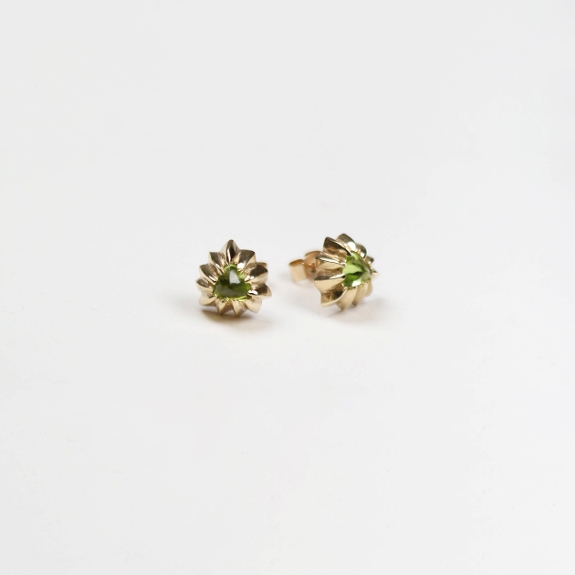 Forest 9ct Gold Peridot Earrings by Jeremy Hoye