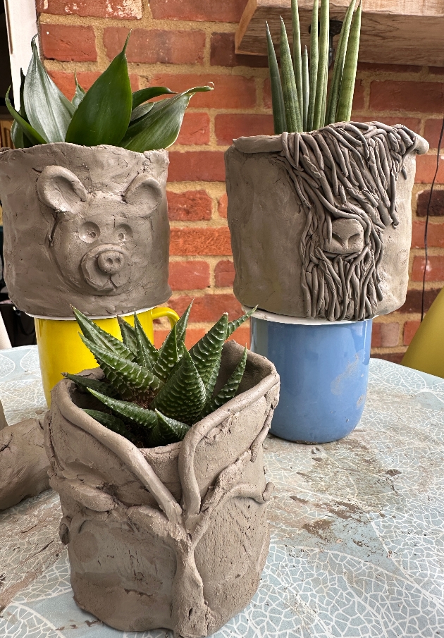 three plant pots made at The Paint Club Studio's new workshop