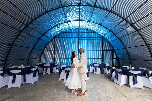 Bride and groom inside function space at newhaven fort