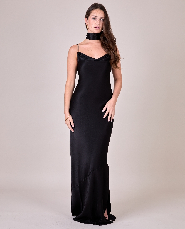 black bridesmaids' dress with scarf - rewritten
