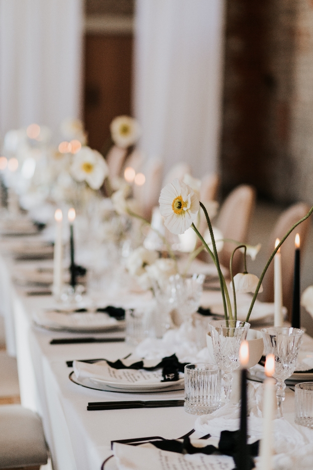 monochrome wedding tablescape