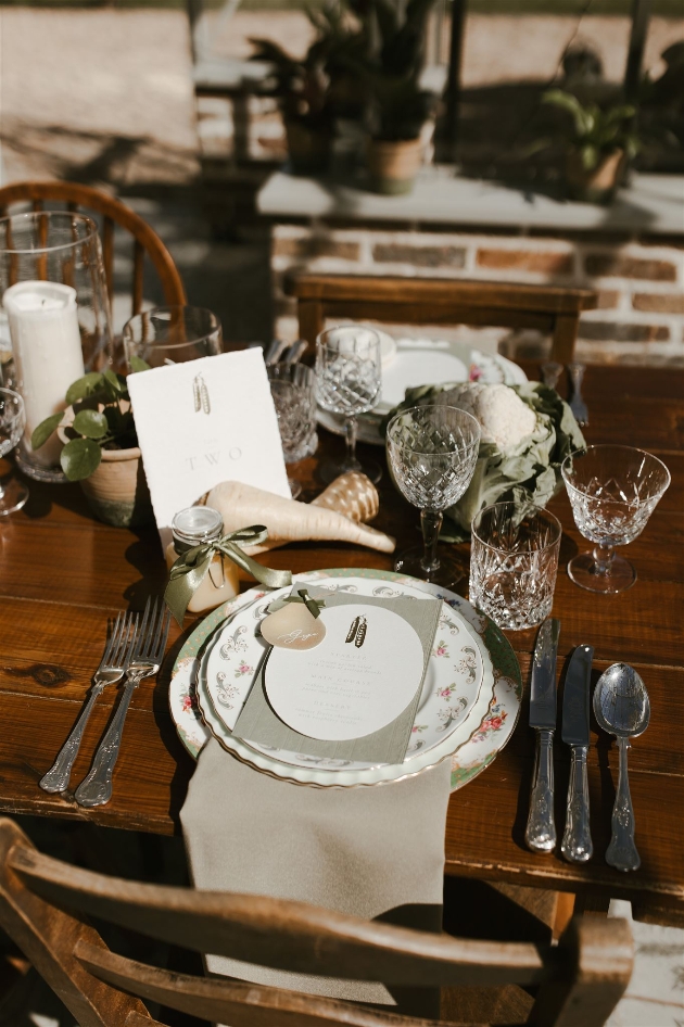 Rustic wedding tablescape featuring vegetables